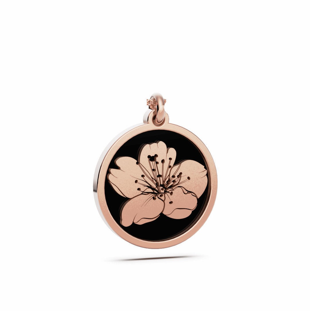 March (Cherry Blossom) Birth Flower Round Pendant - 9ct Rose Gold