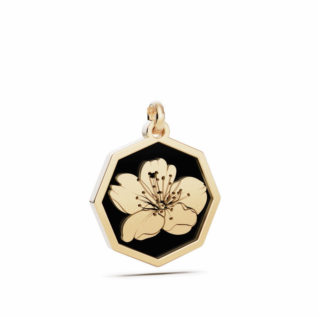 March (Cherry Blossom) Birth Flower Octagon Pendant - 9ct Yellow Gold