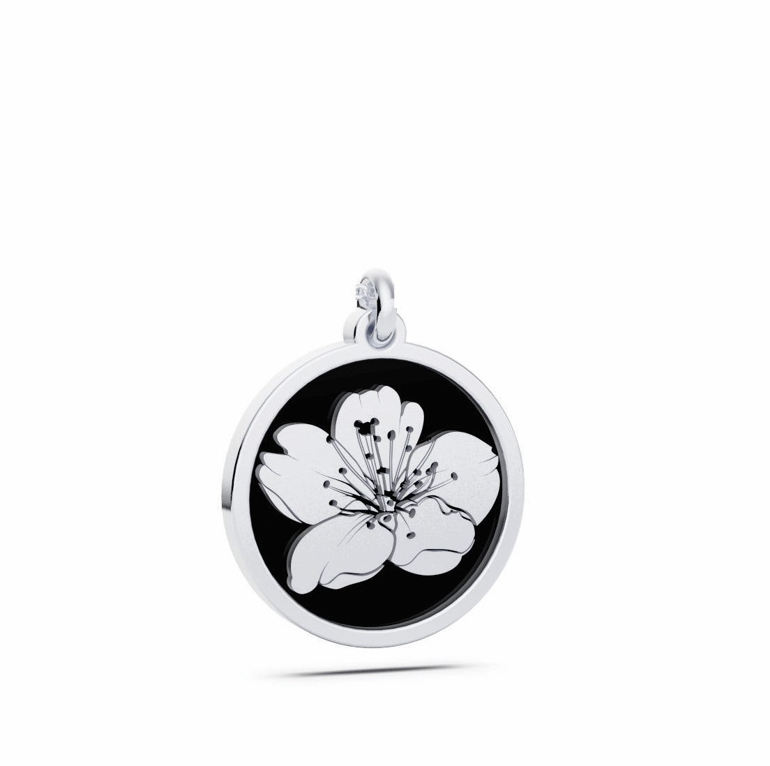 March (Cherry Blossom) Birth Flower Round Pendant - 925 Silver