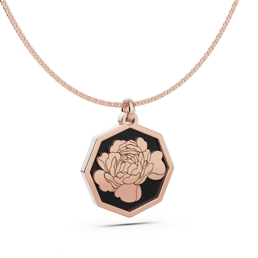 November (Peony) Birth Flower Octagon Pendant - 9ct Rose Gold