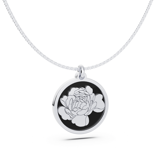 November (Peony) Birth Flower Round Pendant - 925 Silver