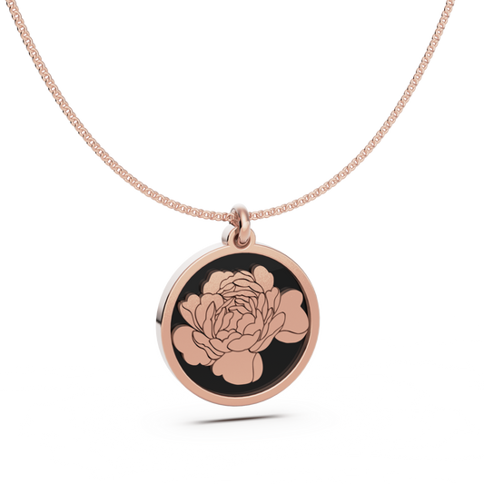 November (Peony) Birth Flower Round Pendant - 9ct Rose Gold