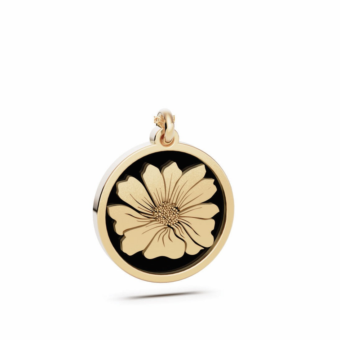 October (Cosmos) Birth Flower Round Pendant - 9ct Yellow Gold