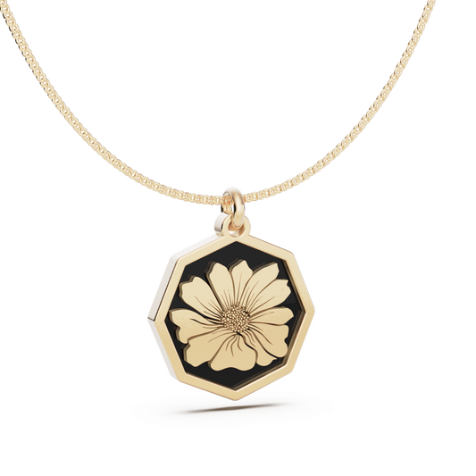 October (Cosmos) Birth Flower Octagon Pendant - 9ct Yellow Gold