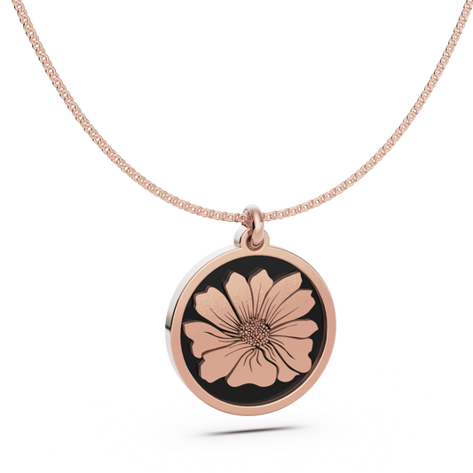 October (Cosmos) Birth Flower Round Pendant - 9ct Rose Gold