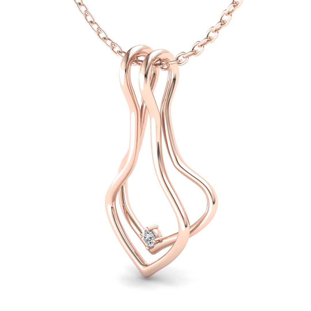 Ring Holder Double Wire Pendant - 9ct Rose Gold with White Stone