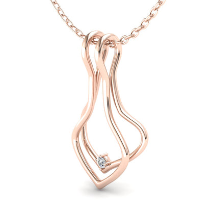 Ring Holder Double Wire Pendant - 9ct Rose Gold with White Stone