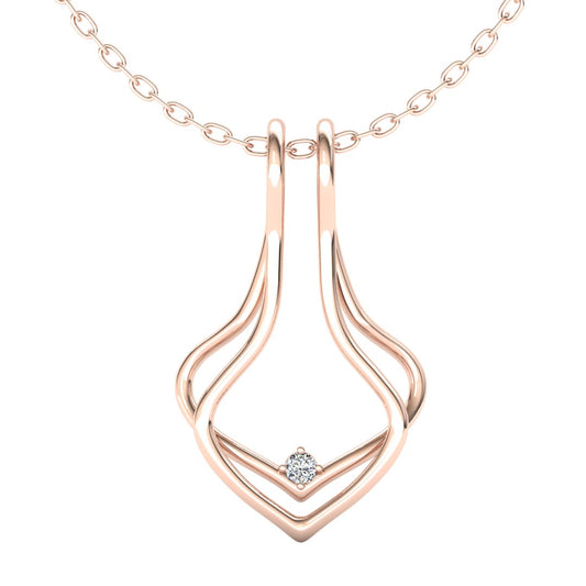 Ring Holder Double Wire Pendant - 9ct Rose Gold with White Stone