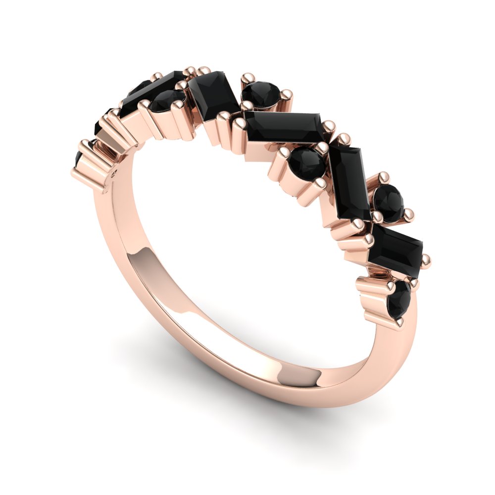 9ct Gold Lily Stack Ring - Black Stones