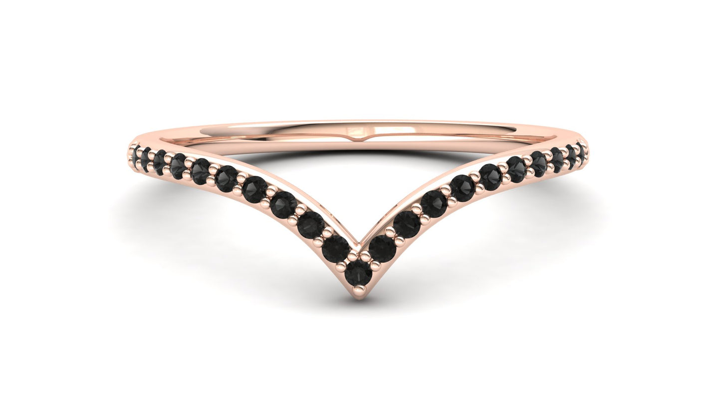 9ct Gold Heather Stack Ring - Black Stones