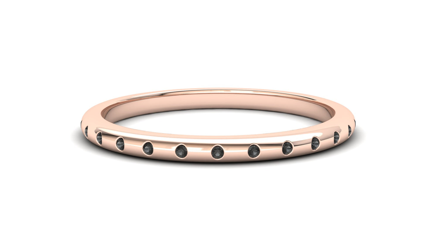 9ct Gold Wisteria Stack Ring - Black Stones