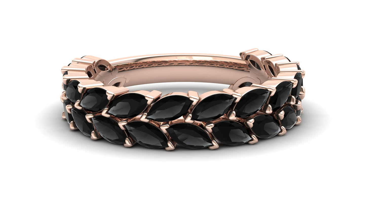 9ct Gold Tulip Stack Ring - Black Stones