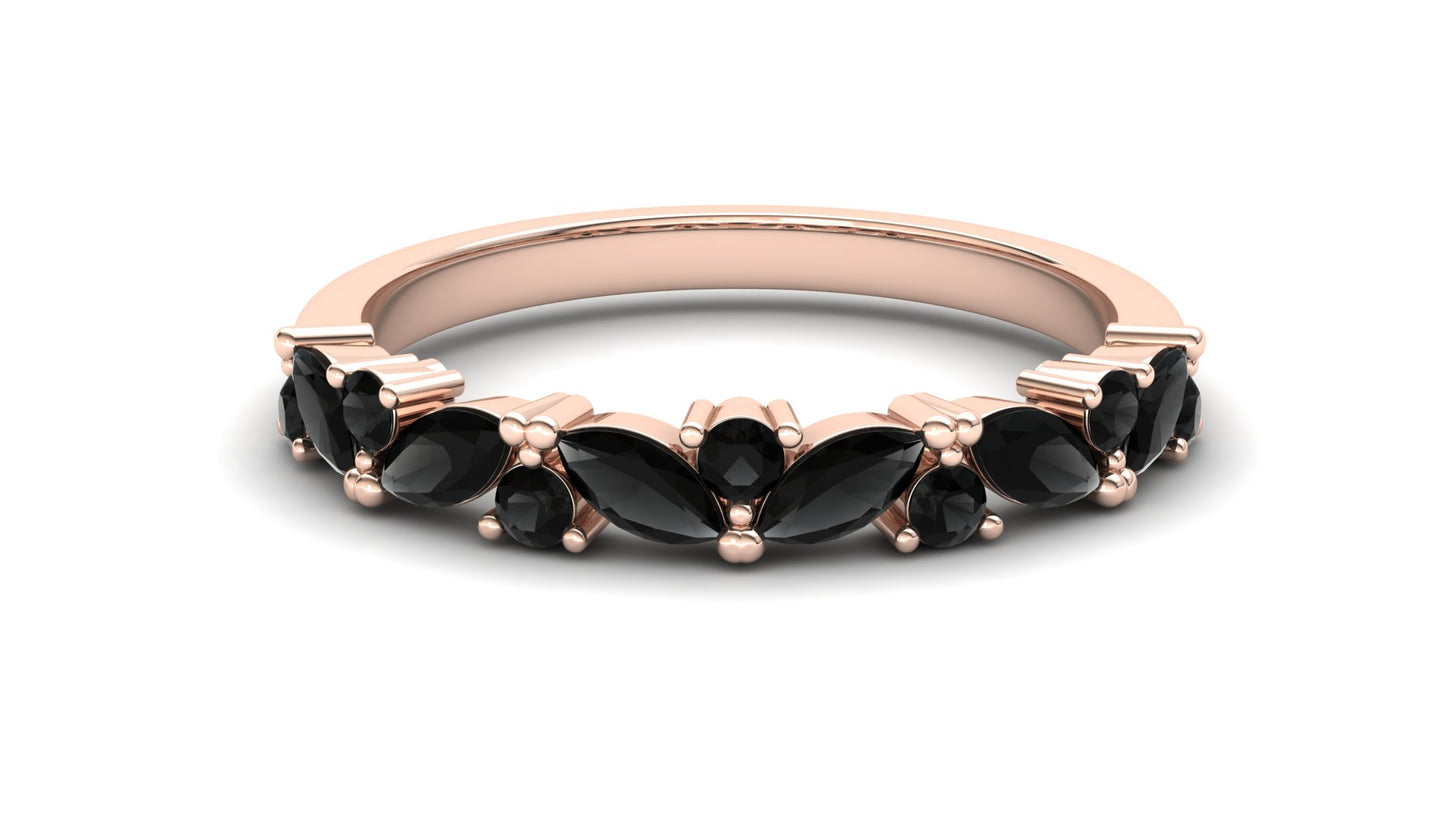 9ct Gold Violet Stack Ring - Black Stones