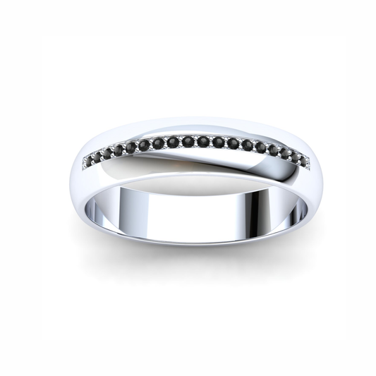 Men's Wedding Band: 925 Sterling Silver Recessed Pavé Band with 18 x 1mm Black Moissanites