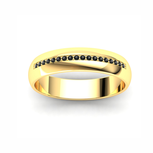 Men's Wedding Band: 9ct Yellow Gold Recessed Pavé Band with 18 x 1mm Black Moissanites