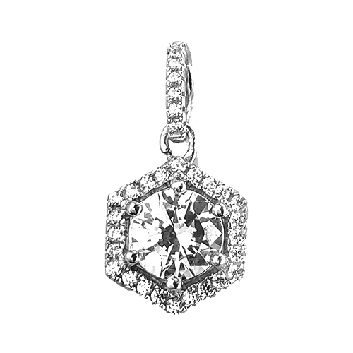 Cubic Zirconia Hexagon Pendant-925 Silver