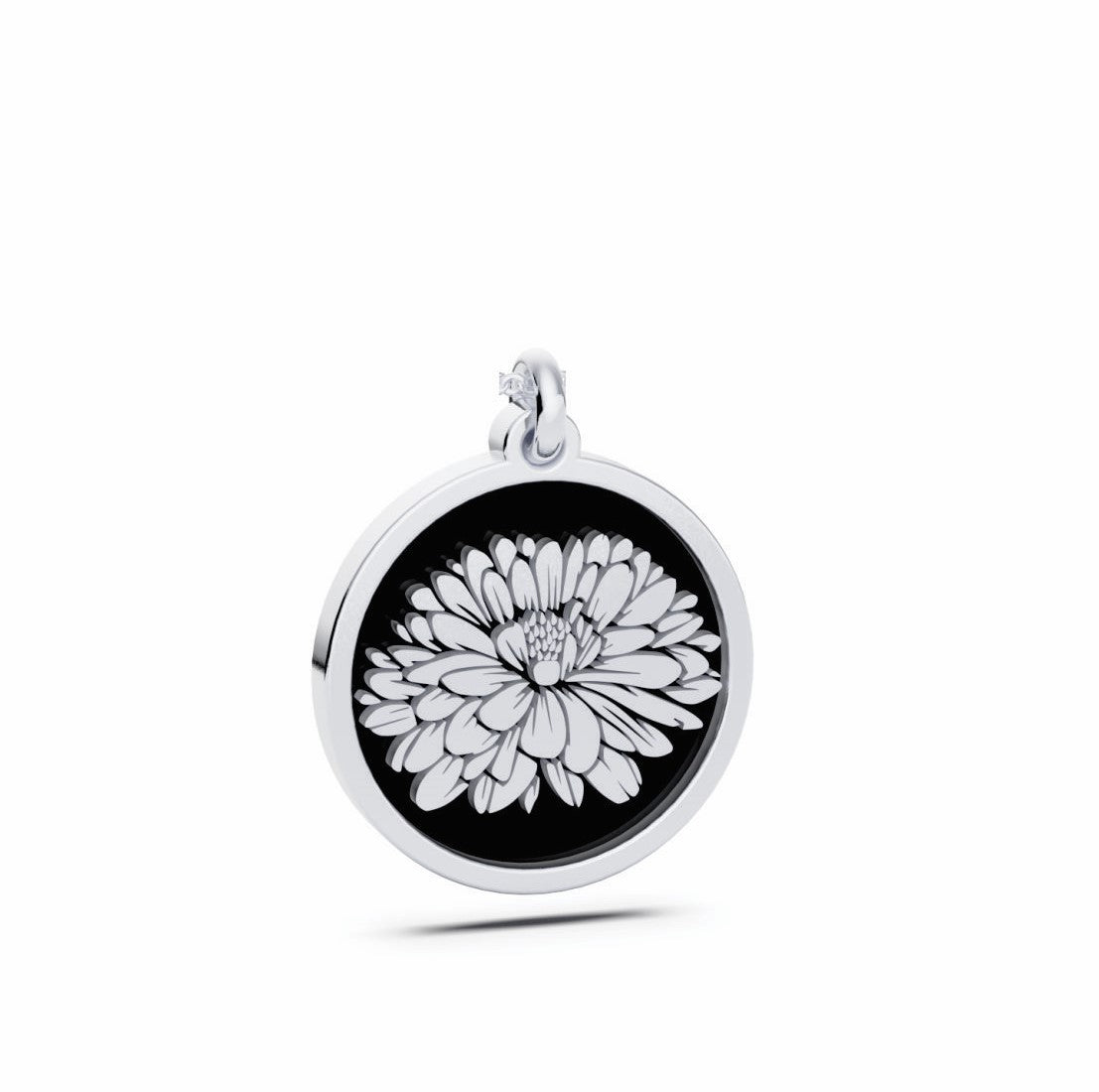 September (Aster) Birth Flower Round Pendant - 925 Silver