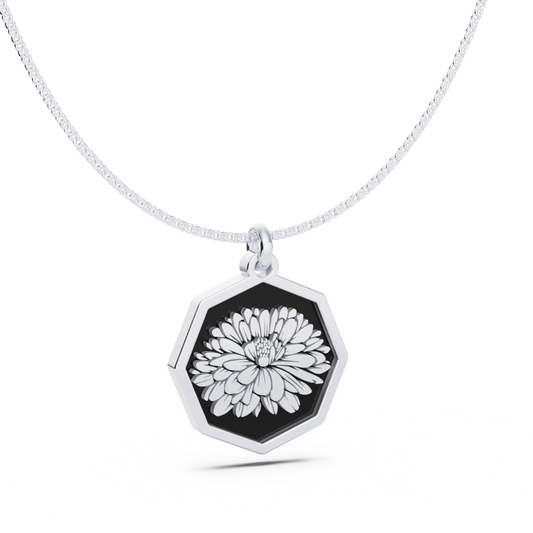 September (Aster) Birth Flower Octagon Pendant - 925 Silver