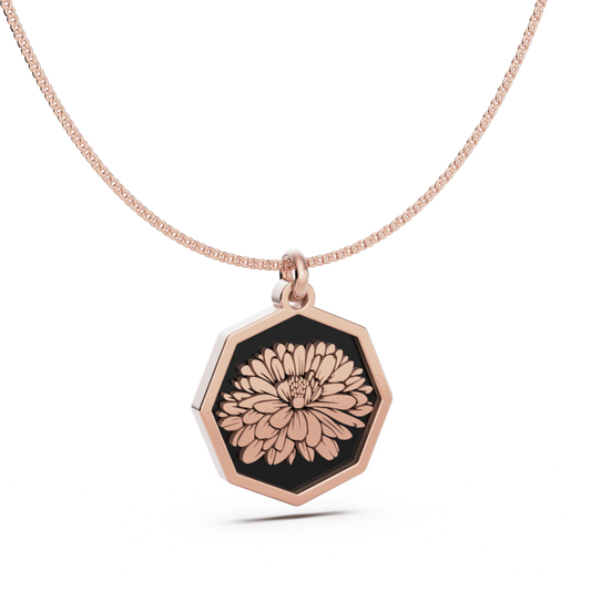 September (Aster) Birth Flower Octagon Pendant - 9ct Rose Gold