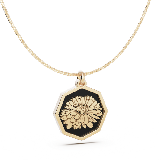 September (Aster) Birth Flower Octagon Pendant - 9ct Yellow Gold