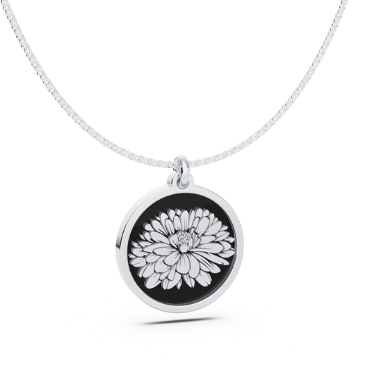 September (Aster) Birth Flower Round Pendant - 925 Silver