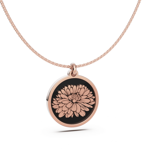 September (Aster) Birth Flower Round Pendant - 9ct Rose Gold