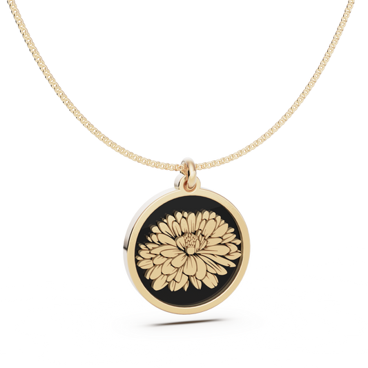 September (Aster) Birth Flower Octagon Pendant - 9ct Yellow Gold