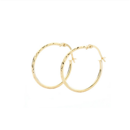 9ct Yellow Gold Hoop Earrings Diamond Cut Design
