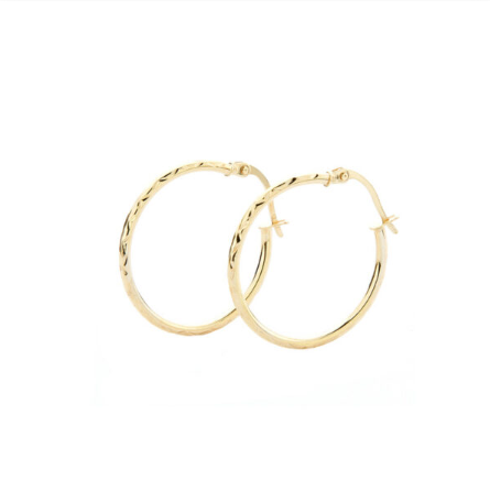 9ct Yellow Gold Hoop Earrings Diamond Cut Design