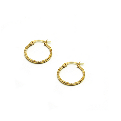 9ct Yellow Gold Hoop Earrings Diamond Cut Design