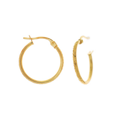 9ct Yellow Gold Hoop Earrings Diamond Cut Design