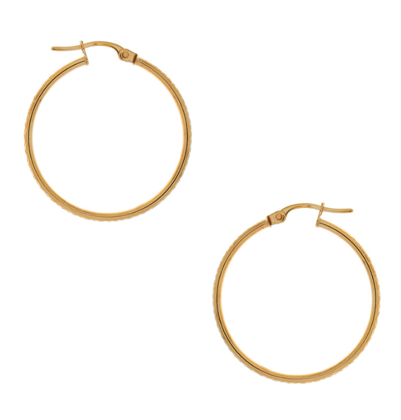 9ct Yellow Gold Hoop Earrings Diamond Cut Design
