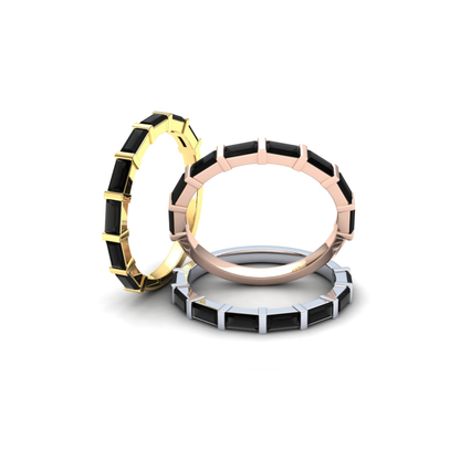 9ct Gold Sweetpea Stack Ring - Black Stones