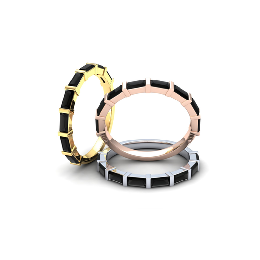 9ct Gold Sweetpea Stack Ring - Black Stones