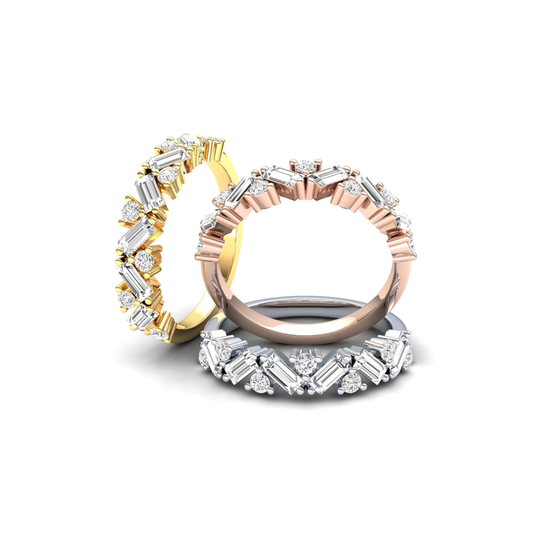 9ct Gold Lily Stack Ring - White Stones