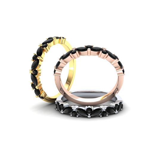 9ct Gold Violet Stack Ring - Black Stones