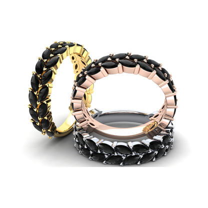 9ct Gold Tulip Stack Ring - Black Stones