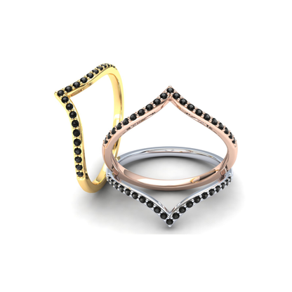 9ct Gold Heather Stack Ring - Black Stones