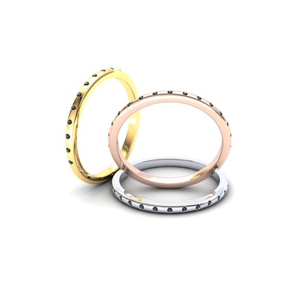 9ct Gold Wisteria Stack Ring - Black Stones