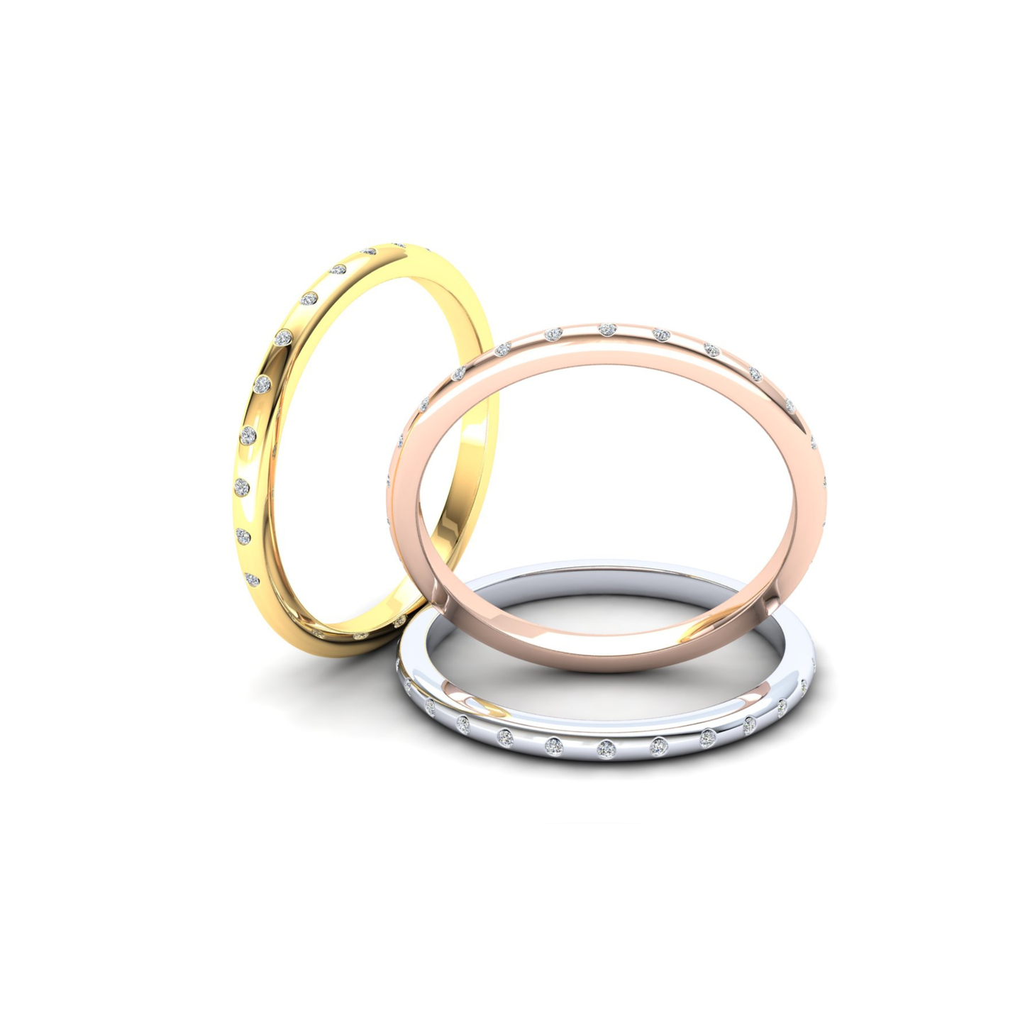 9ct Gold Wisteria Stack Ring - White Stones