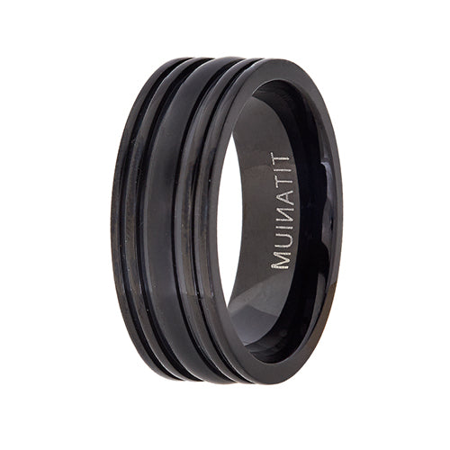 Men's Wedding Band: Black Color Plated Titanium with Matt Inlay (8mm)