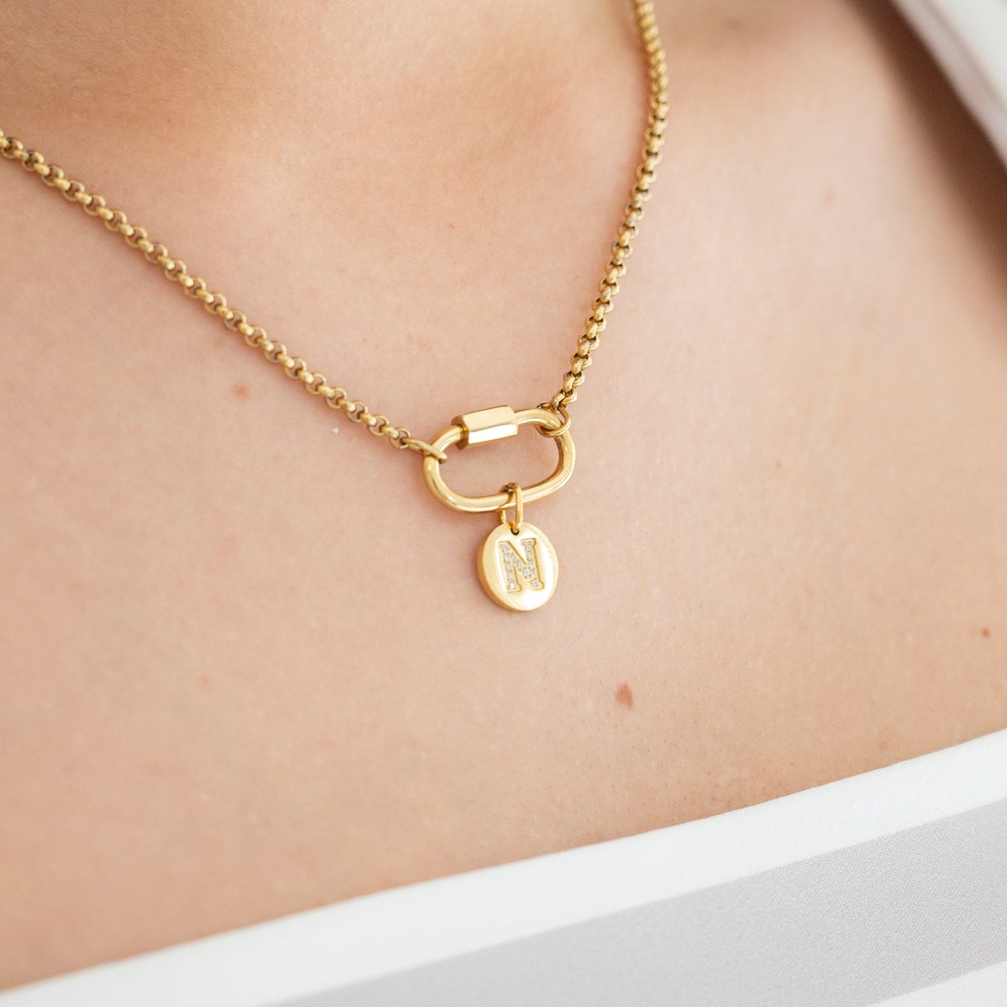 Round Initial with Cubic Zirconia Charm
