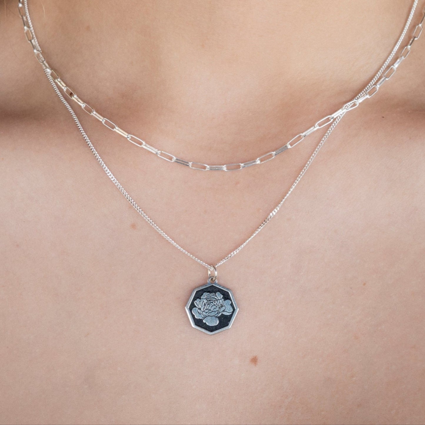 Octagon Birth Flower Necklace