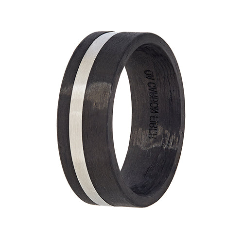 Men's Wedding Band: Black Carbon Fiber with Titanium inlay (8mm)