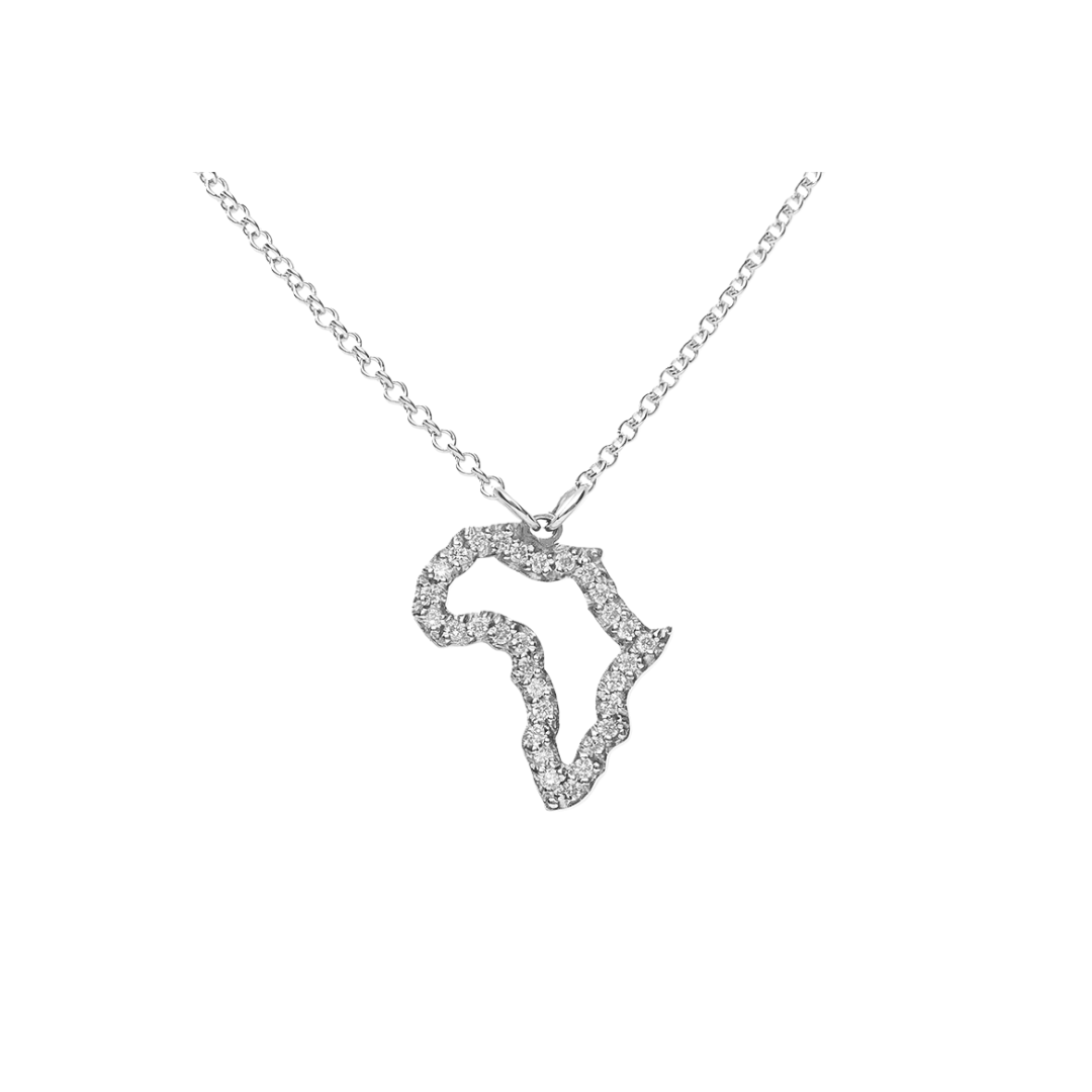 Micro Pave Diamond Africa Necklace- 9ct White Gold