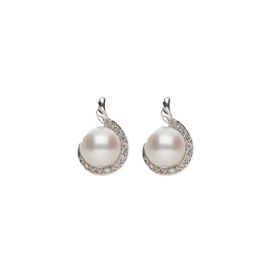 Diamond & Pearl Earrings-9ct White Gold