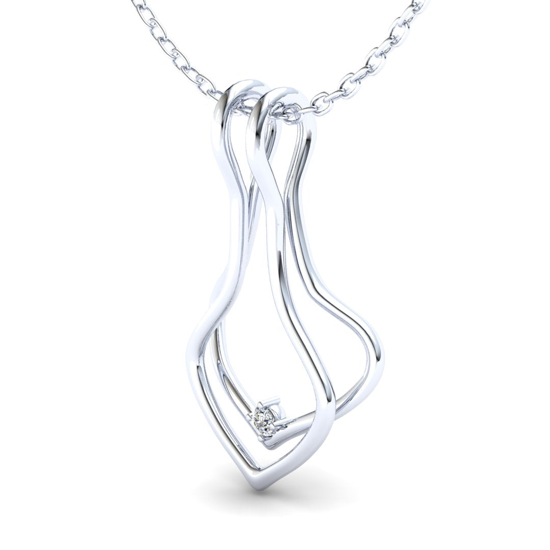 Ring Holder Double Wire Pendant - 925 Silver with White Stone