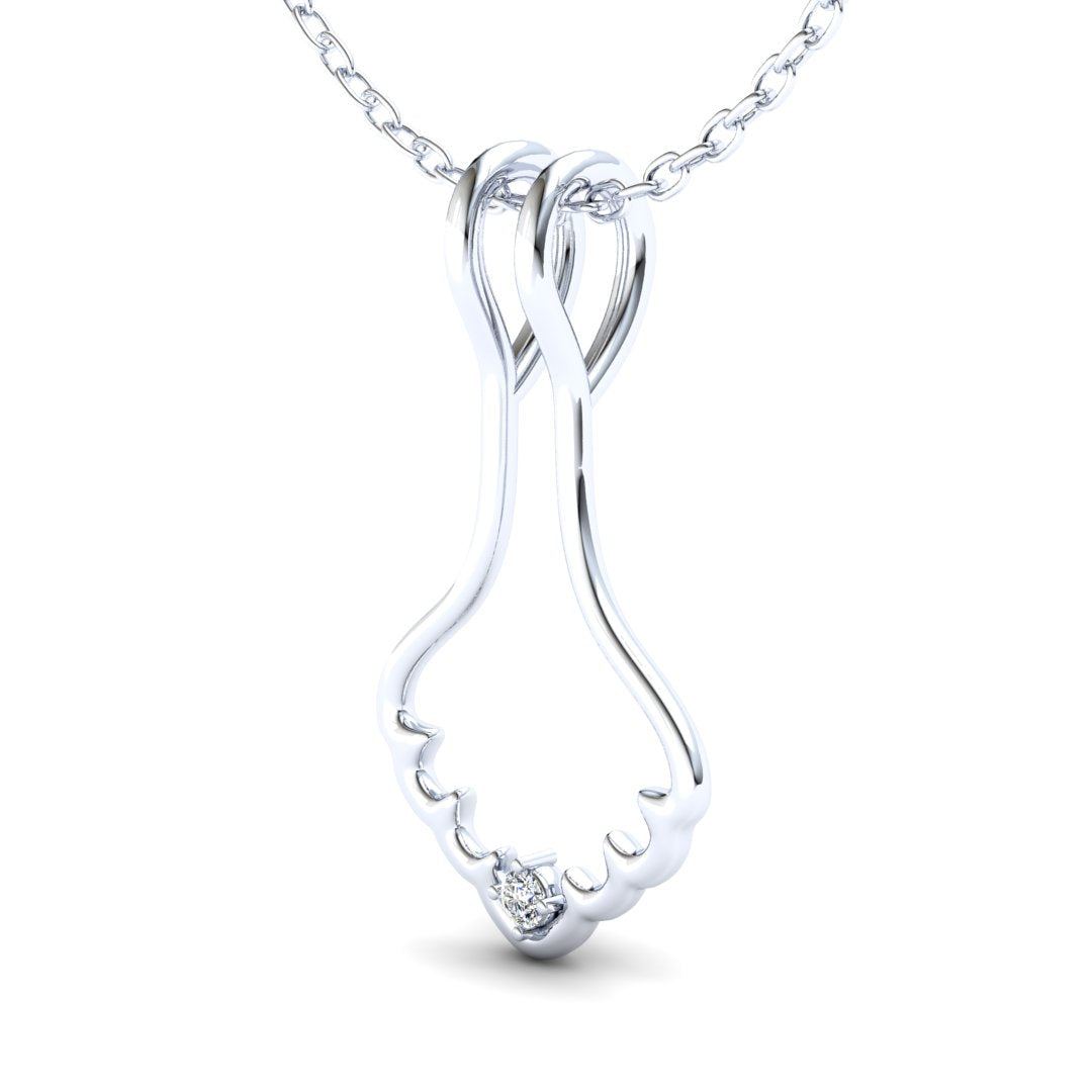 Ring Holder Arched Pendant - 9ct White Gold with White Stone