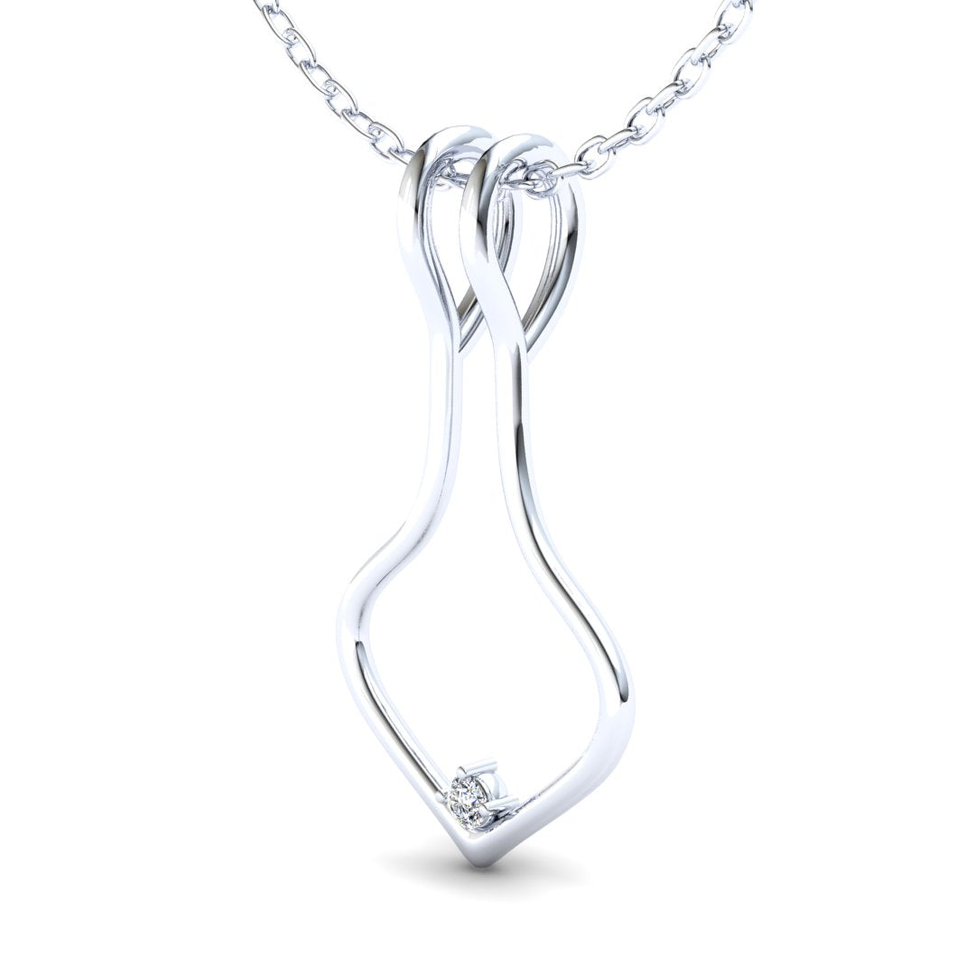 Ring Holder Single Wire Pendant - 9ct White Gold with White Stone