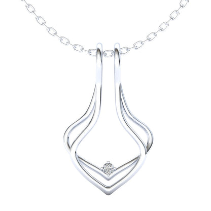 Ring Holder Double Wire Pendant - 9ct White Gold with White Stone